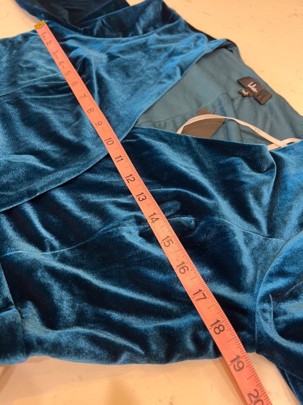 Lulus Jacinda Velvet Wrap Formal Maxi Dress Teal Long Sleeve Gown Size L NWT - Picture 10 of 12